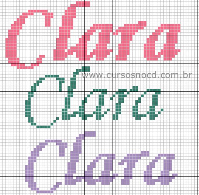 ARTESANATO - Gráfico com Monograma Nome Clara em Ponto Cruz Várias Letras