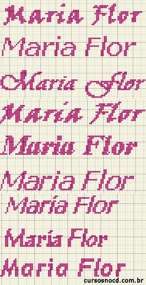 ARTESANATO - Gráfico em Ponto Cruz com nome Maria Flor