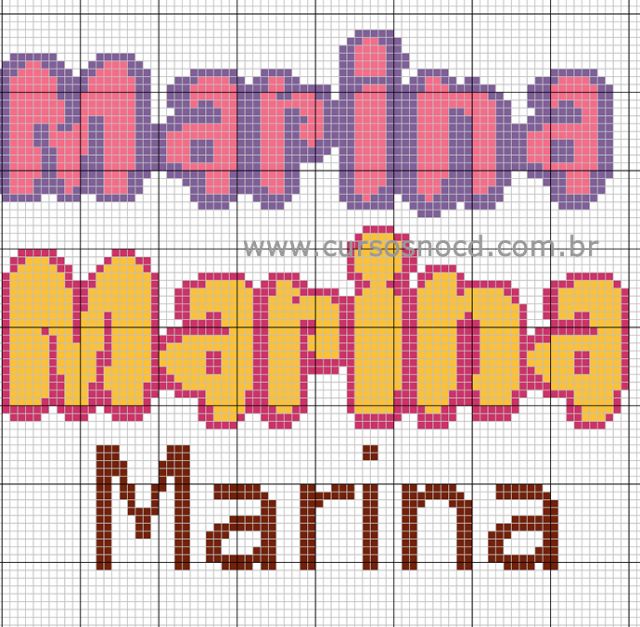 ARTESANATO - Gráfico em ponto cruz com o nome Marina