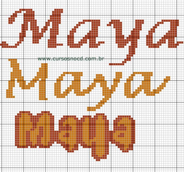 ARTESANATO - Nome Maya em Ponto Cruz com Vários Monogramas
