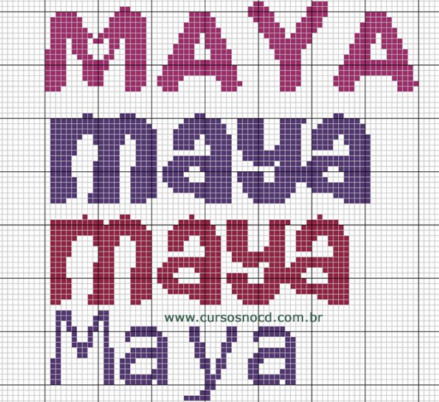 ARTESANATO - Nome Maya em Ponto Cruz com Vários Monogramas